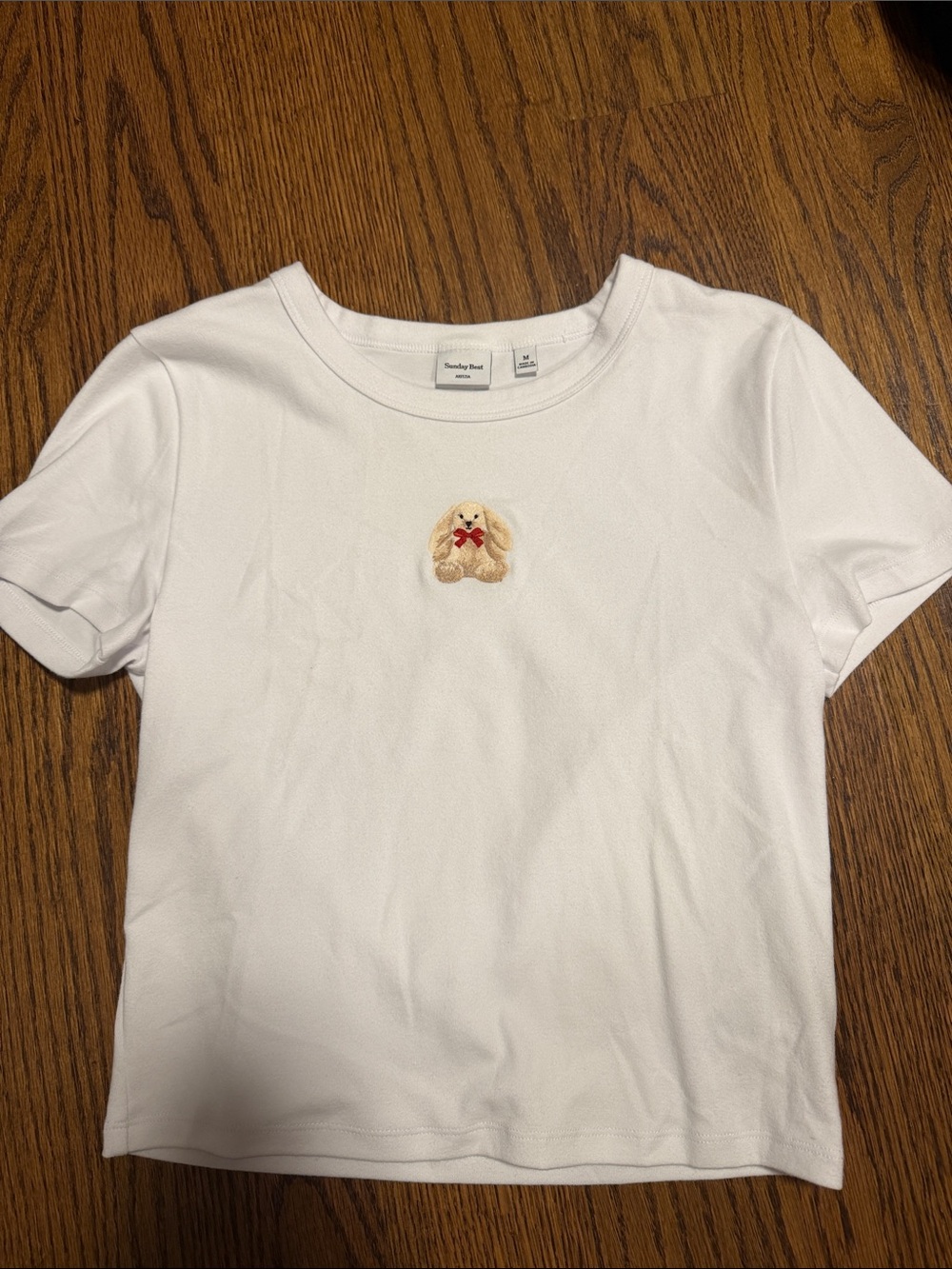 Sunday Best White Short-Sleeve Tee with Bunny Patch - Never Worn!